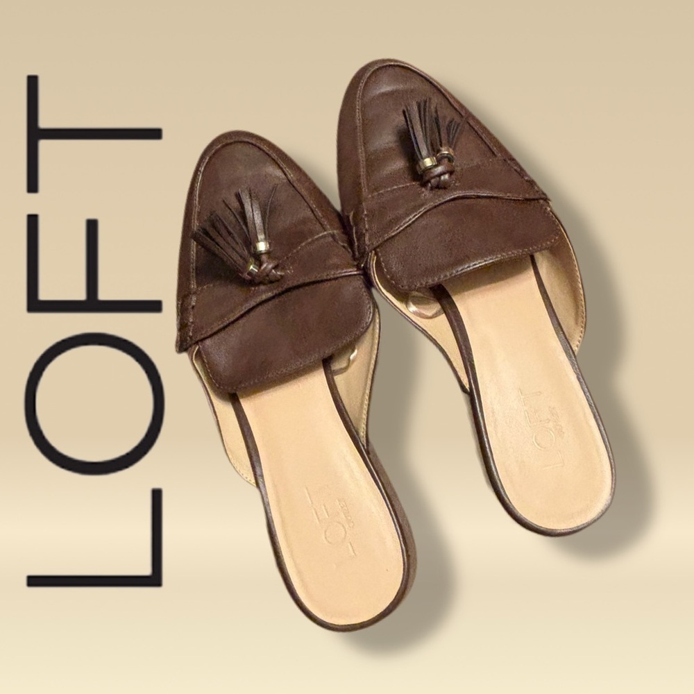 LOFT Brown Tassel Loafer Mules EUC Size 9